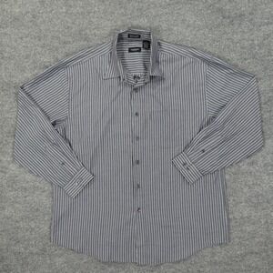 Van Heusen Dress Shirt Mens Large 16.5 Gray Stripe Wrinkle Free Button Down